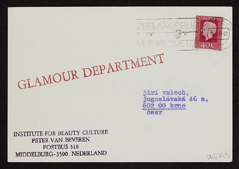 Peter van Beveren – Bez názvu (mail artová pohlednice, Institute for Beauty Centre) 
