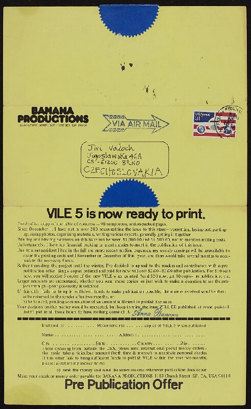 Anna Banana – Pre Publication Offer, Magazine Vile 5, Banana Productions 