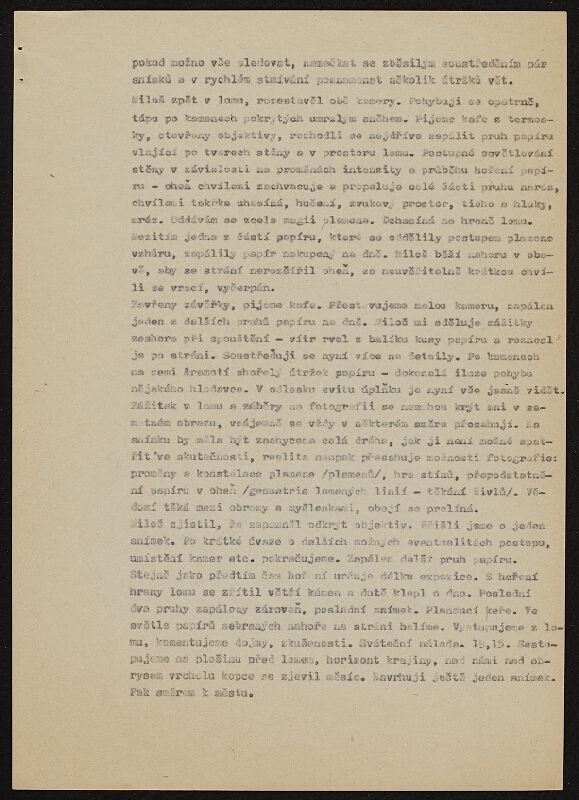 Jan K. Čeliš – Zebín/vymezení prostoru - záznam pohybu a hoření pruhů papíru ve tvarech lomu a večerního větru - textový záznam JKČ 