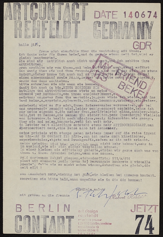 Robert Rehfeldt – Artcontact Rehfeldt - Mailprojet Art 