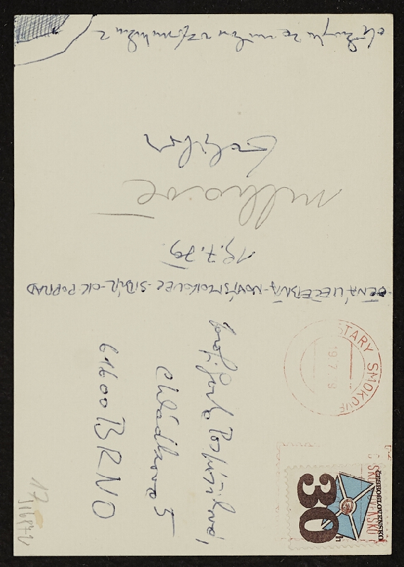 Dalibor Chatrný – Pozdrav z oční léčebny Nový Smokovec z 19.7.1979 